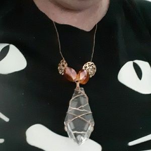 Large crystal with topaz & gold accents necklace